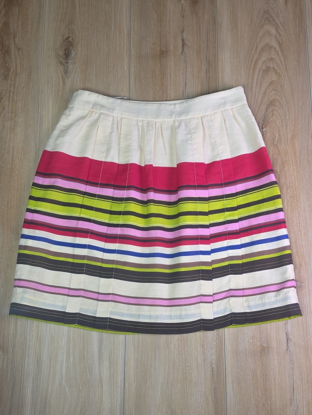 LOFT Women’s Striped Pleated Skirt - Pink, Lime Beige Size 0 Petite